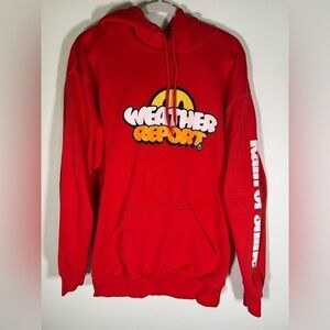 NWOT Weather Report OG 2.0 red "rain or shine" hoodie sz L oversized streetwear